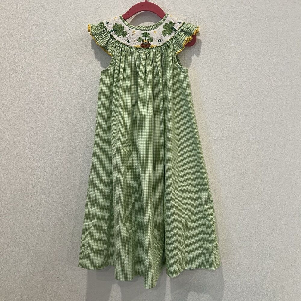 Girls Silly Goose Hand Smocked Dress in Green Gingham Maxi 6 Years Cottagecore